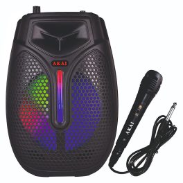 Akai PM20P, 20 Watts Portable Party Speaker with 4000 mAh Battery and Karoke Mic, Black