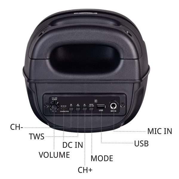 Akai PM20P, 20 Watts Portable Party Speaker with 4000 mAh Battery and Karoke Mic, Black