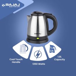 Bajaj 1.8 Liter Electric Kettle, Ktx 1.8L Dlx, Black