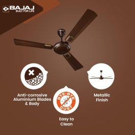 Bajaj 1200MM (48 Inch) Ceiling Fan with 100% Copper Motor and Alluminium Blades, Timber Golden, GRACE NEO BBD