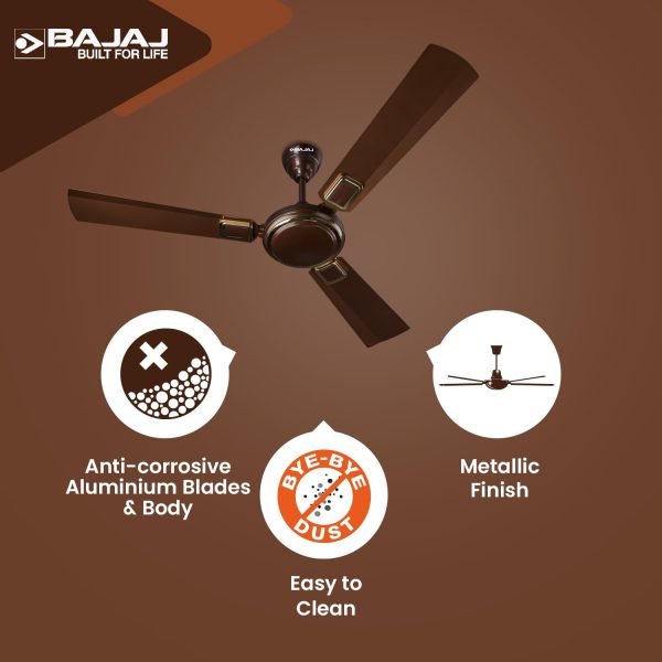 Bajaj 1200MM (48 Inch) Ceiling Fan with 100% Copper Motor and Alluminium Blades, Timber Golden, GRACE NEO BBD