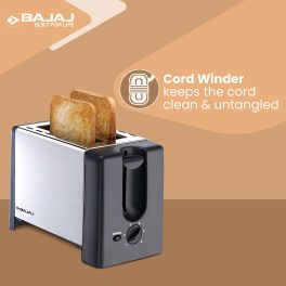 Bajaj 2 Slice Automatic Pop-Up Toasted with Dust Cover and Slide Out Crumb Tray, Silver/Black, ATX-3