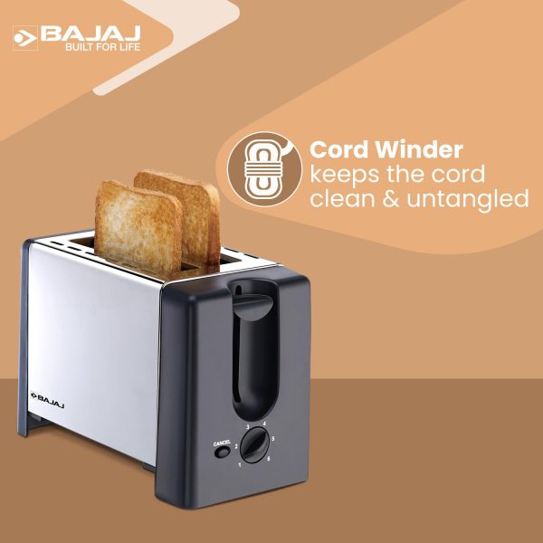 Bajaj 2 Slice Automatic Pop-Up Toasted with Dust Cover and Slide Out Crumb Tray, Silver/Black, ATX-3