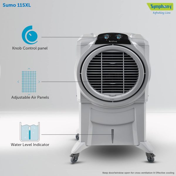 Symphony Sumo 115XL, Desert Air Cooler with Honeycomb Pad and Inverter Compatibility, Grey