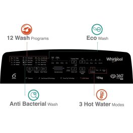 Whirlpool 360 Pro Inv H10, 5 Star Fully Automatic Top Load Machine with Inverter Motor and In Built Heater, Hard Water Wash, Soft Close Door, Midnight Grey
