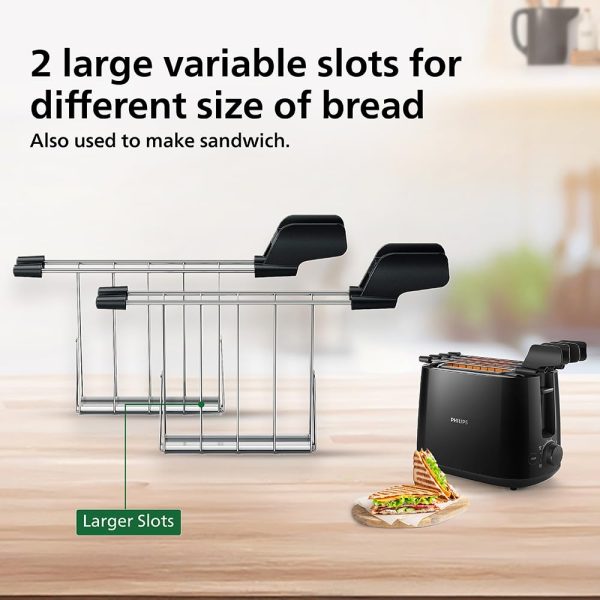 PHILIPS HD2583/90, 600 Watts Pop Up Toaster with Integrated bun Rack, Black