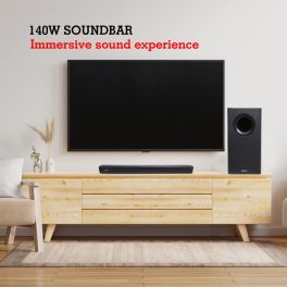 Akai SB140, 2.1 Channel Soundbar with 140 Watts Wired Subwoofer for Extra Deep Bass, Black