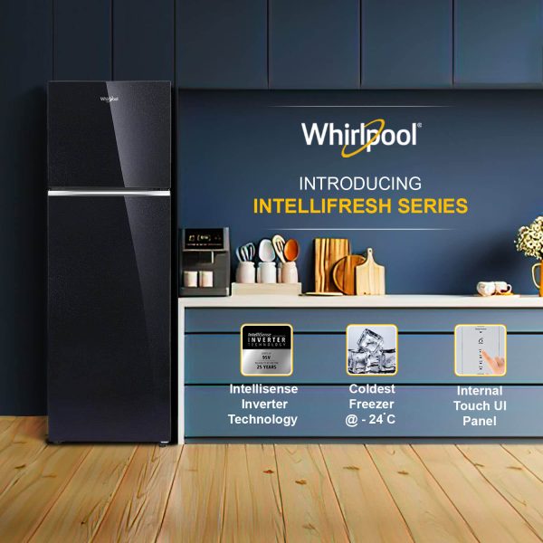 Whirlpool IF INV ELT 305GD, 259 Litre 2 Star Double Door Intellisense Inverter Technology and 17 Hours Cooling Retention, Crystal Black