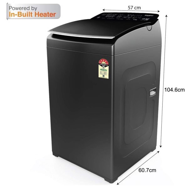 Whirlpool 360 Pro Inv H10, 5 Star Fully Automatic Top Load Machine with Inverter Motor and In Built Heater, Hard Water Wash, Soft Close Door, Midnight Grey