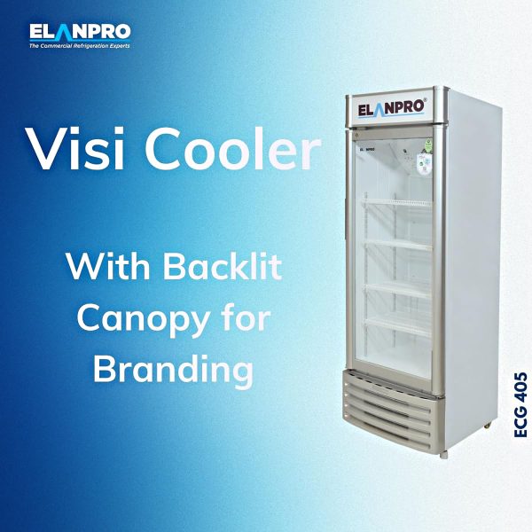 Elanpro 400 Litre Single Door Visi Cooler with LED Lighting and Adjustable Shelves, White, ECG405