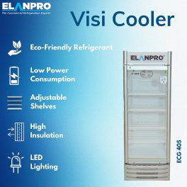 Elanpro 400 Litre Single Door Visi Cooler with LED Lighting and Adjustable Shelves, White, ECG405
