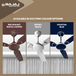 Bajaj 1200MM (48 Inch) Ceiling Fan with 100% Copper Motor and Alluminium Blades, Celestial Blue, TRENDY EE