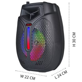 Akai PM20P, 20 Watts Portable Party Speaker with 4000 mAh Battery and Karoke Mic, Black
