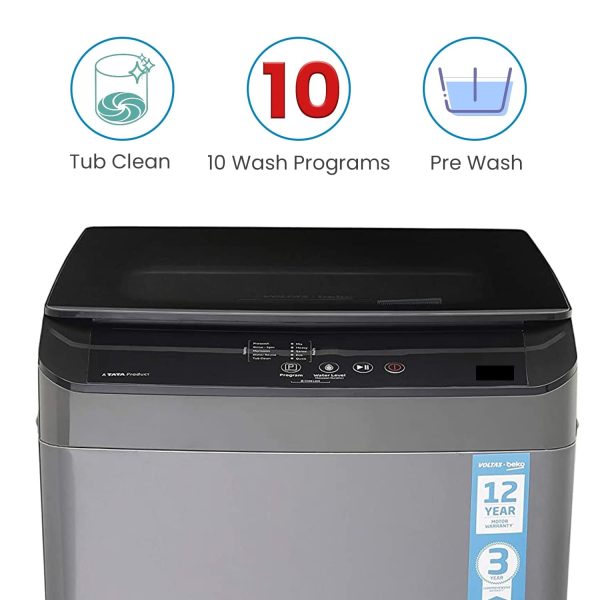 Voltas Beko WTL70UPGC, 7 KG Fully Automatic Top Load Machine with IPX4 Control Panel and Monsoon Dry, Grey