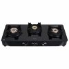 Elica Crest 370J Nero, 3 Burner Stove with Crown Pan Support and Forged Brass Burner, Black