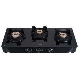 Elica Crest 370J Nero, 3 Burner Stove with Crown Pan Support and Forged Brass Burner, Black