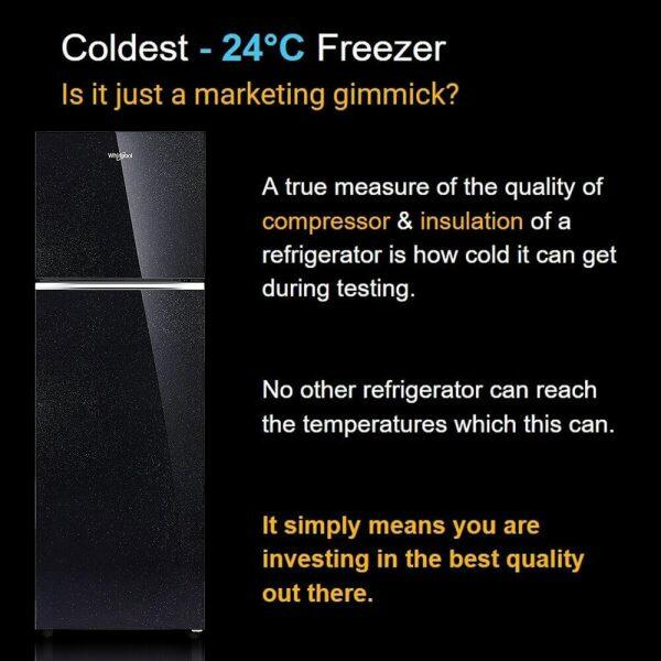 Whirlpool IF INV ELT 278GD, 231 Litre 2 Star Double Door Intellisense Inverter Technology and 17 Hours Cooling Retention, Crystal Black