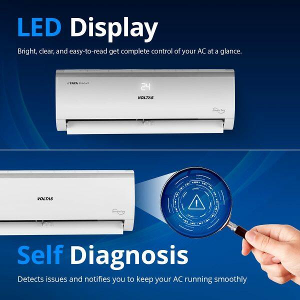 Voltas 123V Vectra Elegant 1 Ton 3 Star Inverter Split AC with 4-in-1 Convertible, White