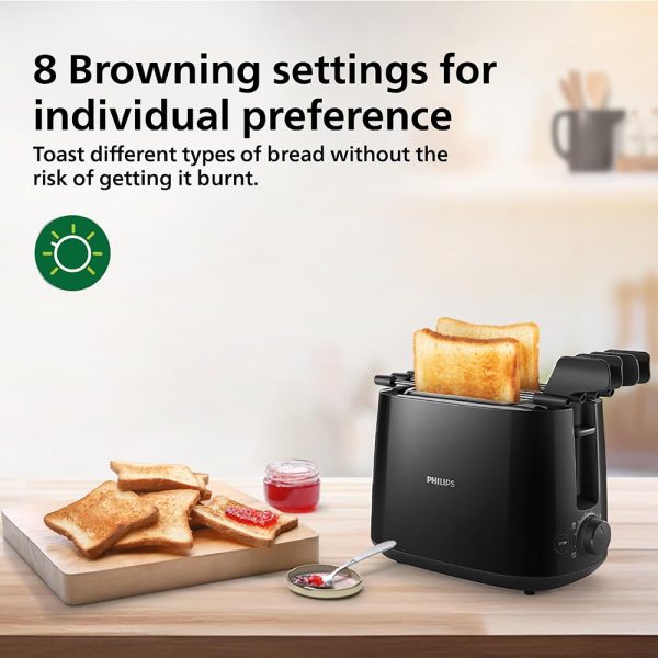 PHILIPS HD2583/90, 600 Watts Pop Up Toaster with Integrated bun Rack, Black