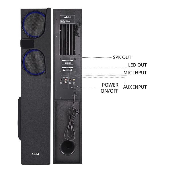 Akai TS-160, 160 Watts Wireless Bluetooth Dual Tower Speaker with Wireless Mic, Black