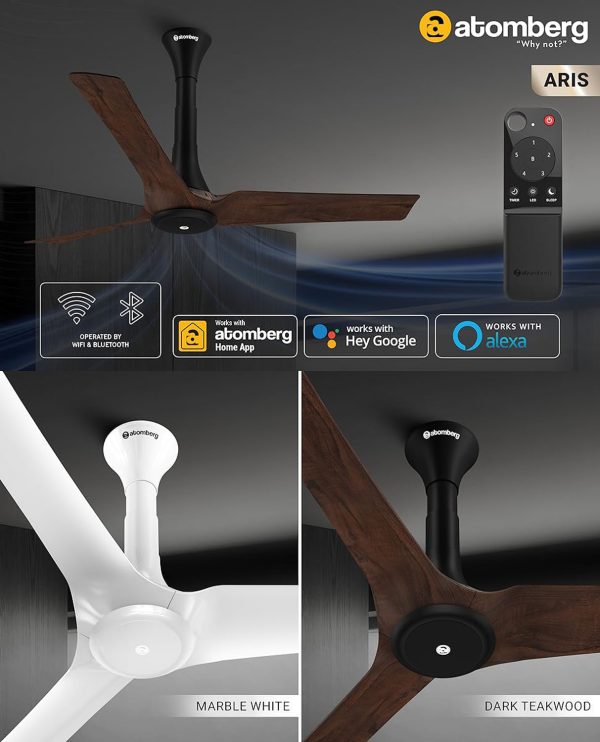 Atomberg 1200MM (48 Inch) BLDC Ceiling Fan with IOT, Remote Control and LED Light, Marble White, ARIS