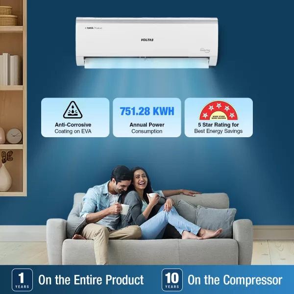 Voltas 243V Vectra Elite 2 Ton 3 Star Inverter Split AC with 4-in-1 Convertible, White