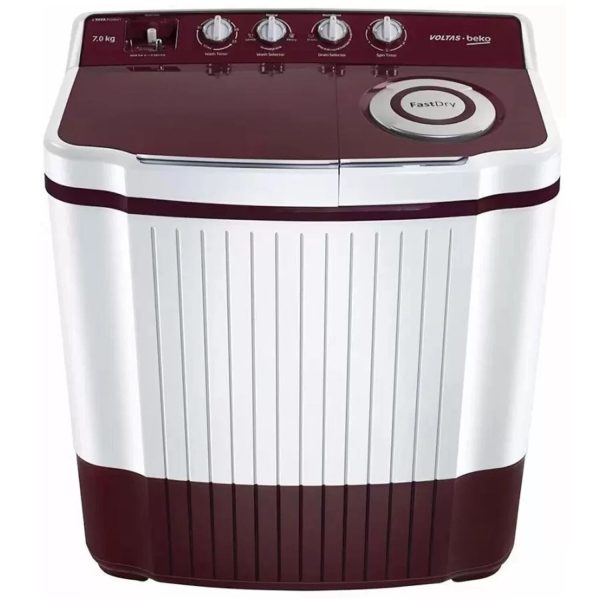 Voltas Beko WTT70DLIM, 7 KG Semi Automatic Machine with 3 Wash Programes and Two Way Waterfall, Burgandy