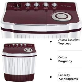 Voltas Beko WTT70DLIM, 7 KG Semi Automatic Machine with 3 Wash Programes and Two Way Waterfall, Burgandy
