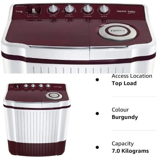 Voltas Beko WTT70DLIM, 7 KG Semi Automatic Machine with 3 Wash Programes and Two Way Waterfall, Burgandy
