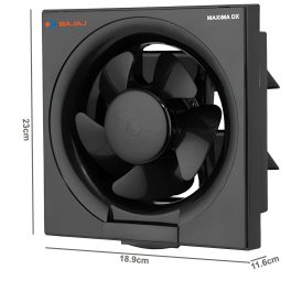 Bajaj 150MM (6 Inch) Exhaust Fan with Rust Proof Body and Dust Protection Back shutters, Black, MAXIMA DLX