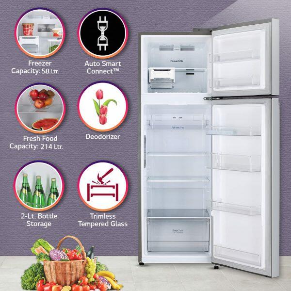 LG 246L Double Door Refrigerator (GL-T262TPZX, Shiny Steel)