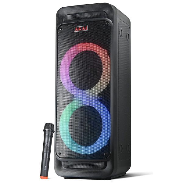 Akai PM80P, 80 Watts Party Speaker with 8 Hours Playtime and Karoke Mic, Black
