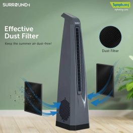 Symphony Tower Fan with Remote, Touchscreen Control Panel & Swivel Action, Grey, Surround-I
