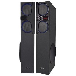Akai TS-160, 160 Watts Wireless Bluetooth Dual Tower Speaker with Wireless Mic, Black