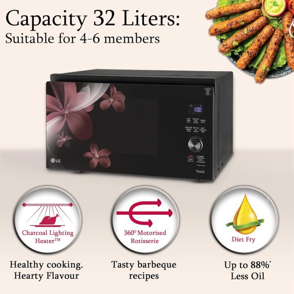 LG MJEN326PKW, 32 Litre Charcoal Convection Microwave with 360 Degree Motorised Rotisserie and Wi-Fi, Black