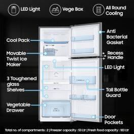 Samsung 236L Double Door Refrigerator (RT28C3021GS/HL, Grey Silver)