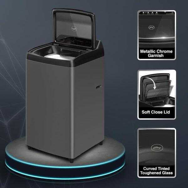 Godrej WT Eon 75, 7.5 KG Fully Automatic Top Load Machine with Zero Pressure Technology and 26 Wash Program, Black