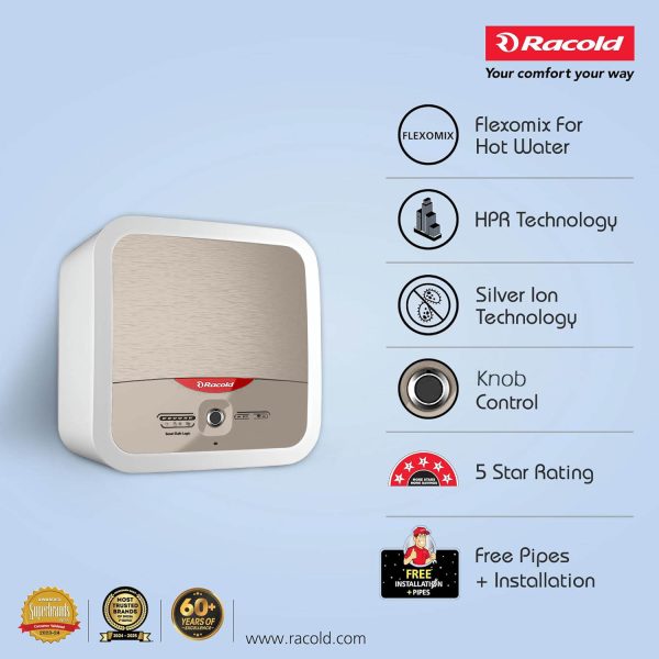 Racold Omnis Lux, 10 Litre Storage Water Heater with 5 Star Rating, Smart Control Tech and Auto Diagnostics, White