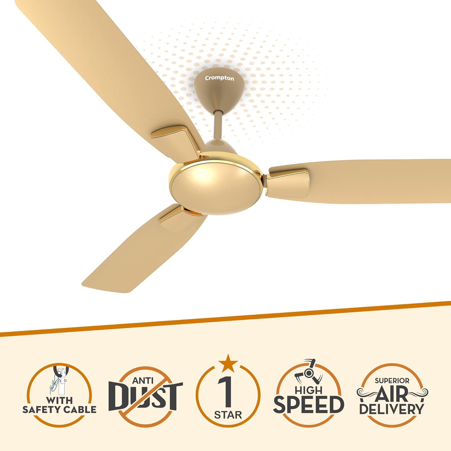 Crompton 1200MM (48 Inch) Ceiling Fan with High Speed, 1 Star Rating and Anti Dust, Birken Effect, TORO ANTIDUST Crompton 1200MM (48 Inch) Ceiling Fan with High Speed, 1 Star Rating and Anti Dust, Birken Effect, TORO ANTIDUST