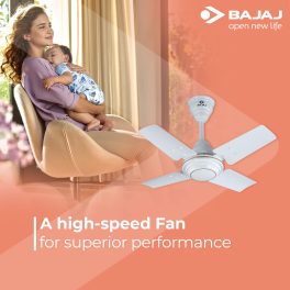 Bajaj 600MM (24Inch) Ceiling Fan with 870 RPM and Rust Free Powder Coated Finish, White, MAXIMA