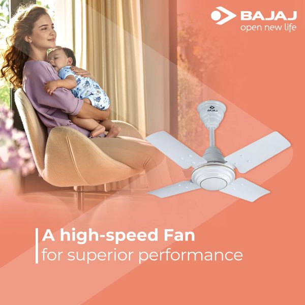 Bajaj 600MM (24Inch) Ceiling Fan with 870 RPM and Rust Free Powder Coated Finish, White, MAXIMA