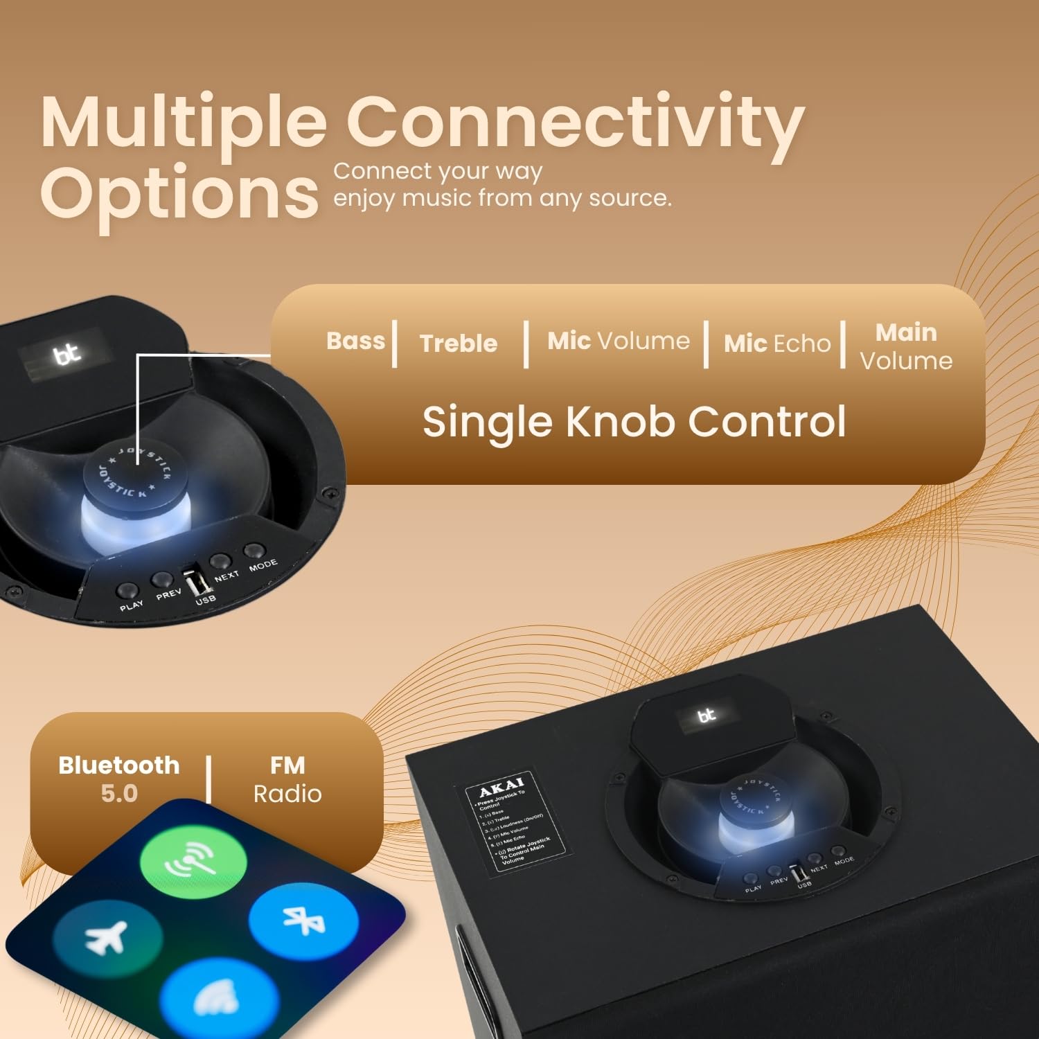 Akai 80 Watt Bluetooth Party Speaker with Wireless Mic and Multi-Color LED Light, Black, PM80B Akai 80 Watt Bluetooth Party Speaker with Wireless Mic and Multi-Color LED Light, Black, PM80B