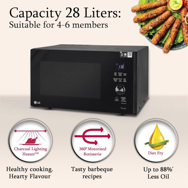 LG MJEN286UFW, 28 Litre Charcoal Convection Microwave with Glass Touch & Dial and Wi-Fi, Black