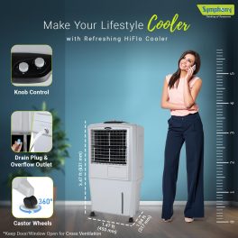 Symphony 27 Liter Personal Air Cooler with Honeycomb Pad and Powerful Fan, Grey, HIFLO 27
