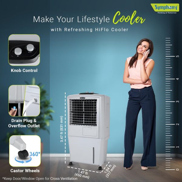 Symphony 27 Liter Personal Air Cooler with Honeycomb Pad and Powerful Fan, Grey, HIFLO 27