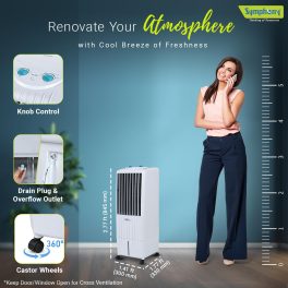 Symphony 12 Liter Air Cooler with Honeycomb Pad and Inverter Compatibility, White, Diet 12T