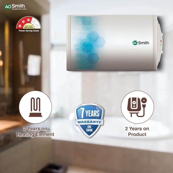 AO Smith Elegance Slim, 15 Litre Horizontal Geyser with 3 Star Rating and Sleek Design, White