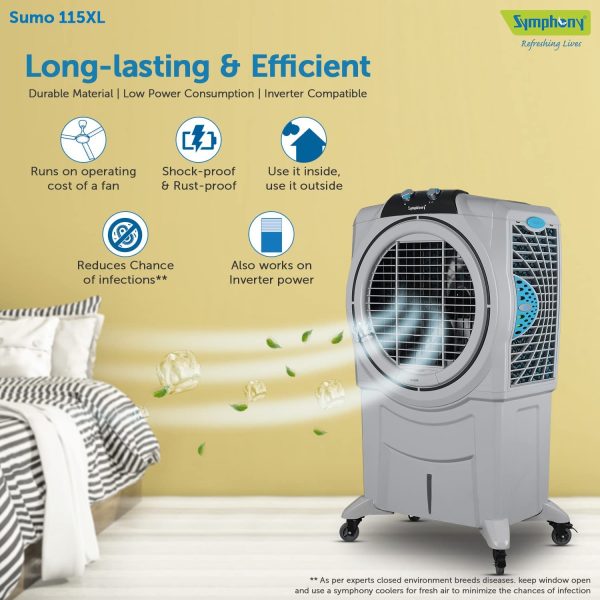 Symphony Sumo 115XL, Desert Air Cooler with Honeycomb Pad and Inverter Compatibility, Grey