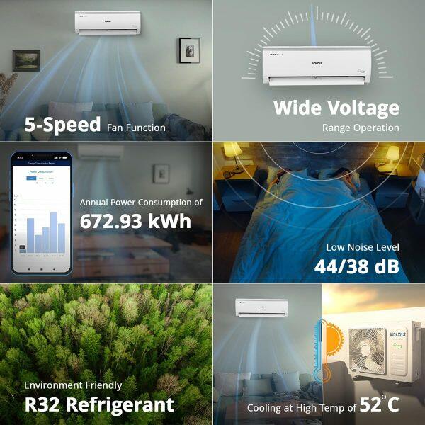 Voltas 123V Vectra Elegant 1 Ton 3 Star Inverter Split AC with 4-in-1 Convertible, White