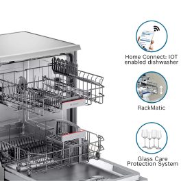 Bosch SMS6ITI, 13 Place IOT Enabled Freestanding Dishwasher with 3 Stage Rackmatic Design, Silver